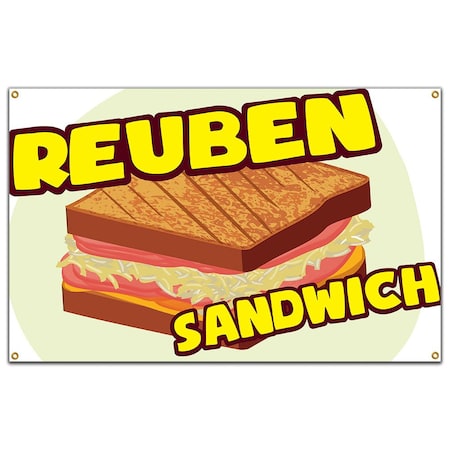 Signmission Reuben Sandwich Banner Heavy Duty 13 Oz Vinyl with Grommets B-60 Reuben Sandwich